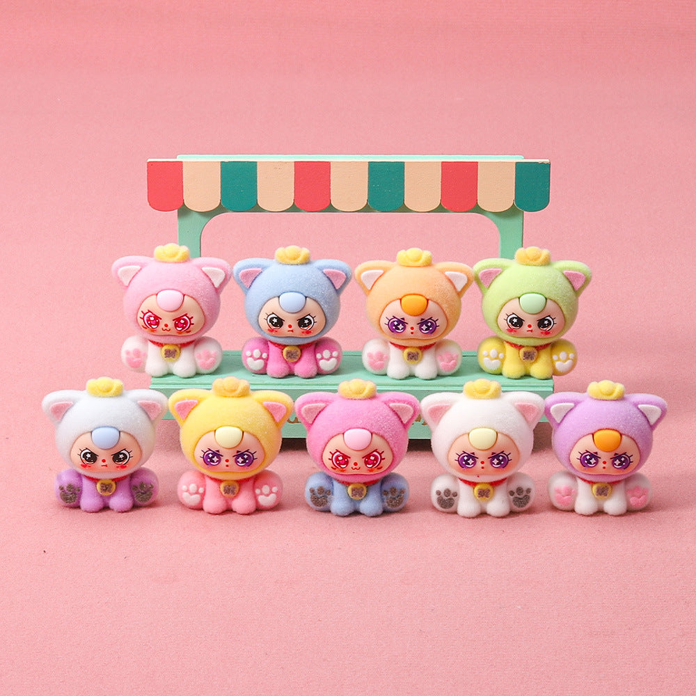 Flocking ingot three years old, cute doll DIY desktop decoration mini ornament creative gift tide play wholesale
