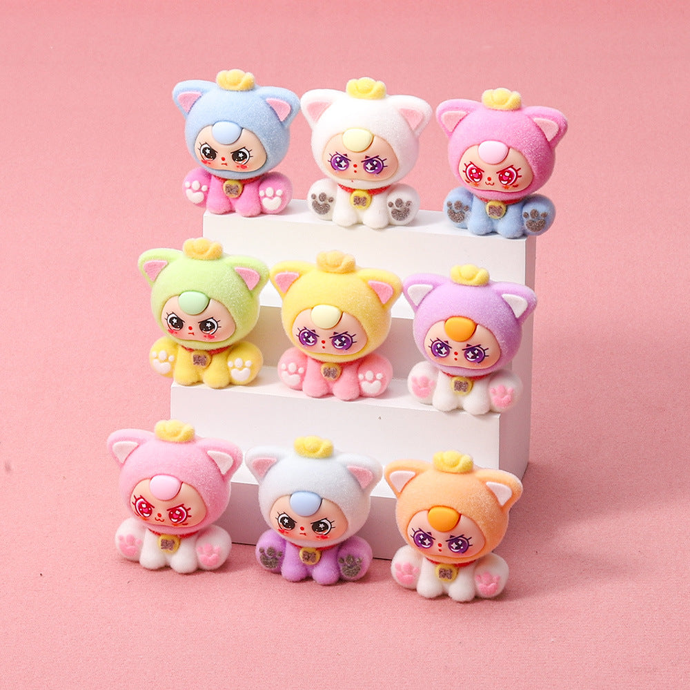 Flocking ingot three years old, cute doll DIY desktop decoration mini ornament creative gift tide play wholesale