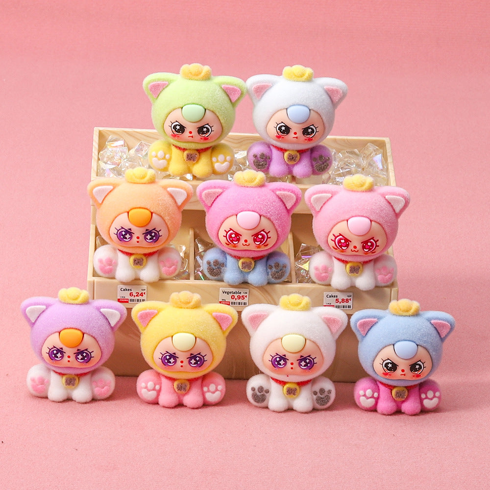 Flocking ingot three years old, cute doll DIY desktop decoration mini ornament creative gift tide play wholesale