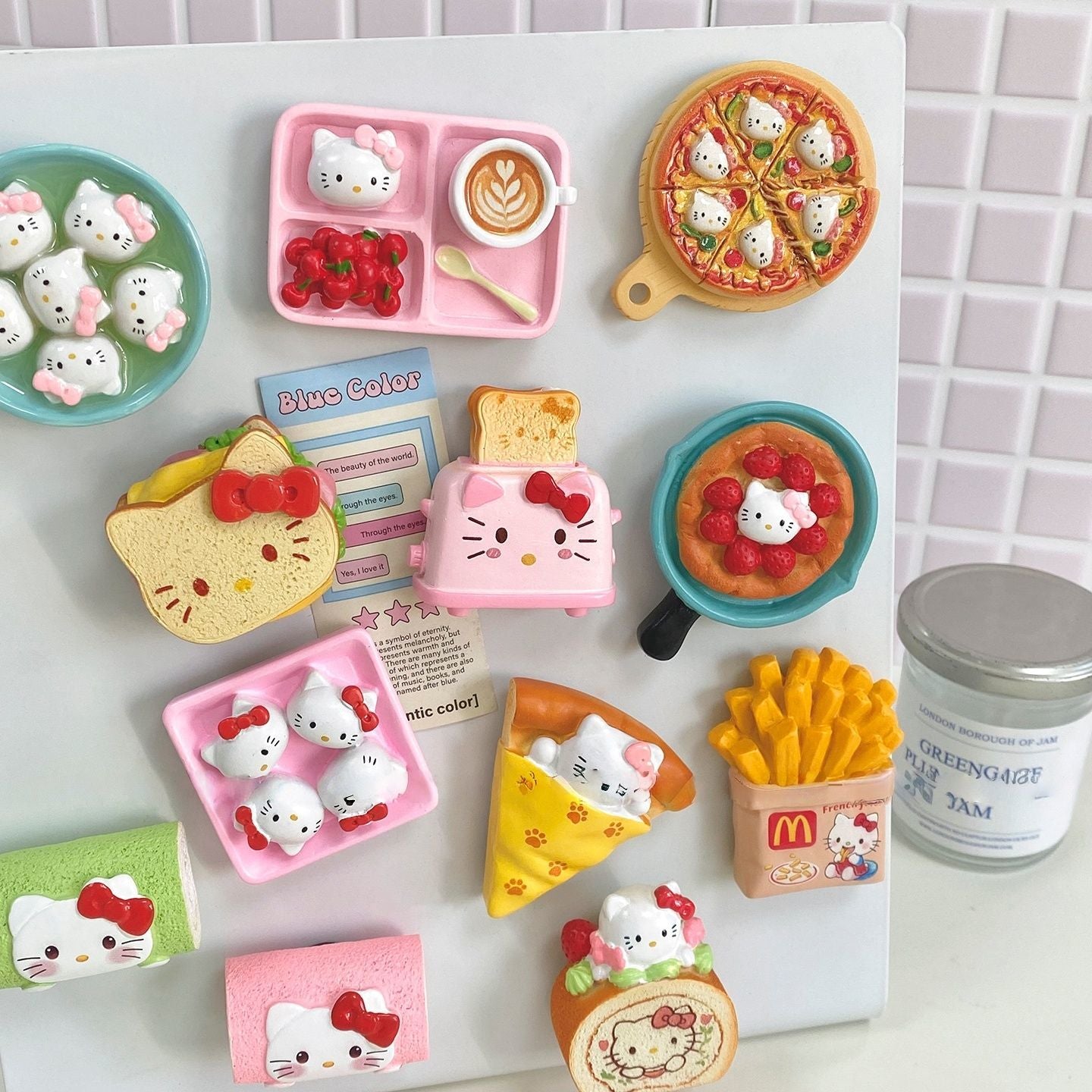 Cute hello kitty family bucket refrigerator sticker